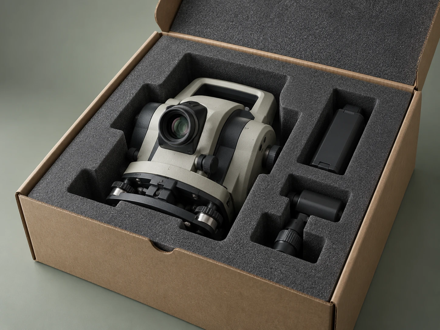 Protective foam insert fitted around a precision instrument in a shipping box